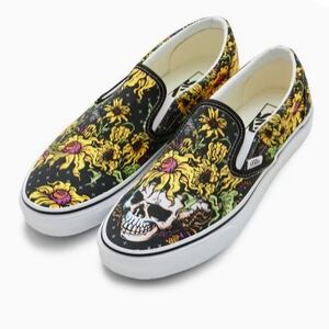Vans Black and Yellow Skull Slip-On Shoes